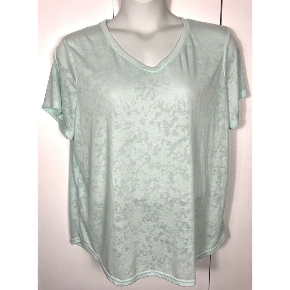 NWOT Tek Gear Essential Gear Women’s Tee Shirt 1X Teal Print Sheer Light Weight - Picture 1 of 4
